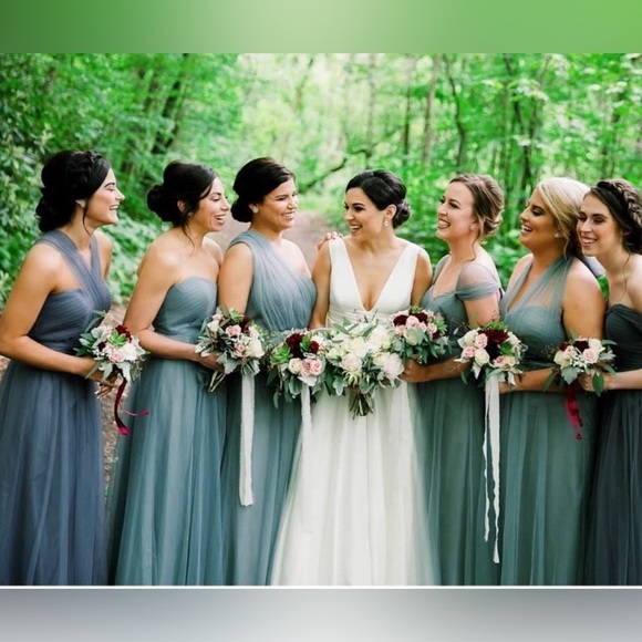 Jenny Yoo Collection Annabelle Convertible Bridesmaid Dress Vintage Teal SZ 10 - Picture 6 of 16